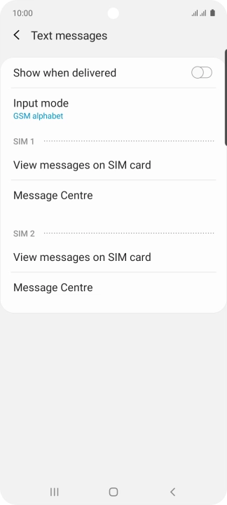 Press Message Centre below the required SIM.