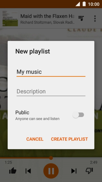 Key in a name for the playlist and press CREATE PLAYLIST.