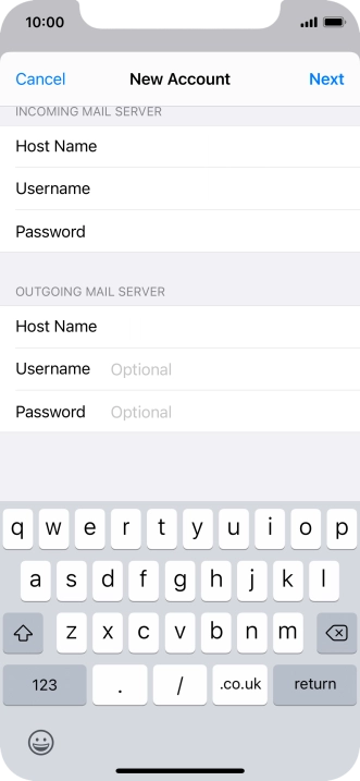 Press Username and key in the username for your email account.