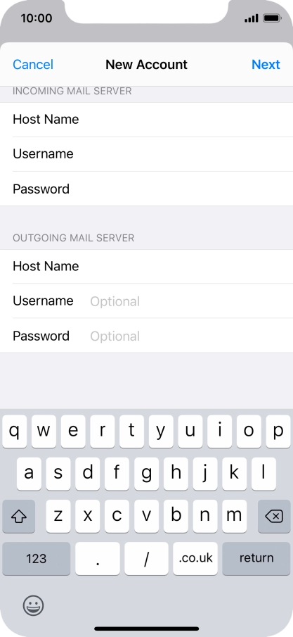 Press Username and key in the username for your email account.