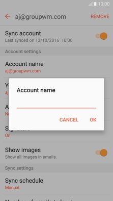 Key in the required name for the email account and press OK.