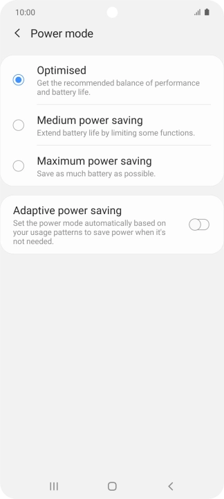 Press the required power saver mode.