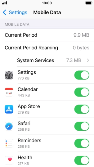 Press the indicators next to the required applications to turn the function on or off.