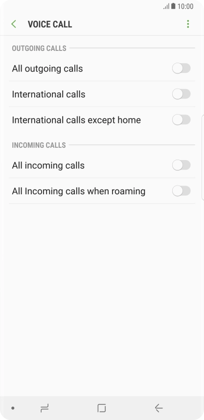 Press the indicator next to the required barring type.