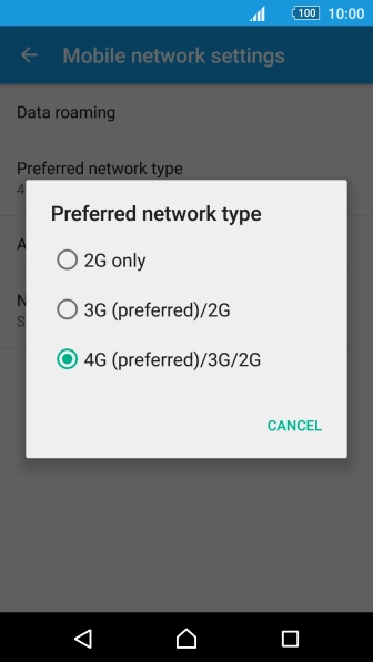Press the required network mode.