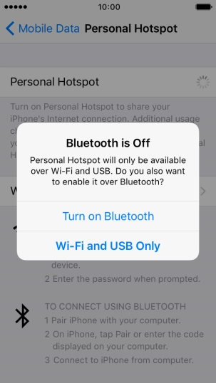 Press WiFi and USB Only. An internet connection from your computer via your phone is automatically established.