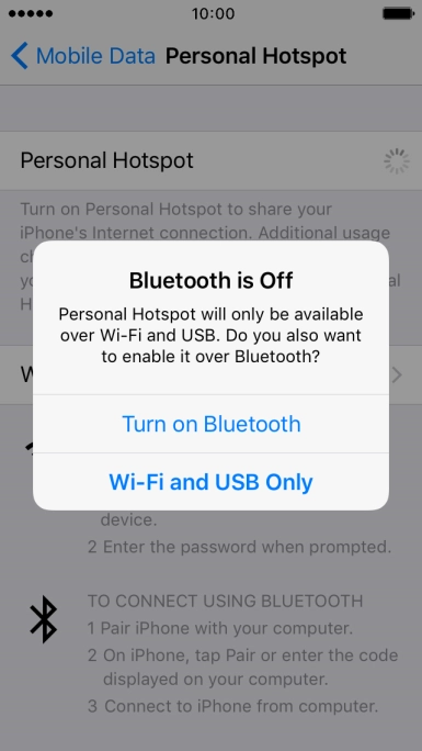 Press WiFi and USB Only. An internet connection from your computer via your phone is automatically established.