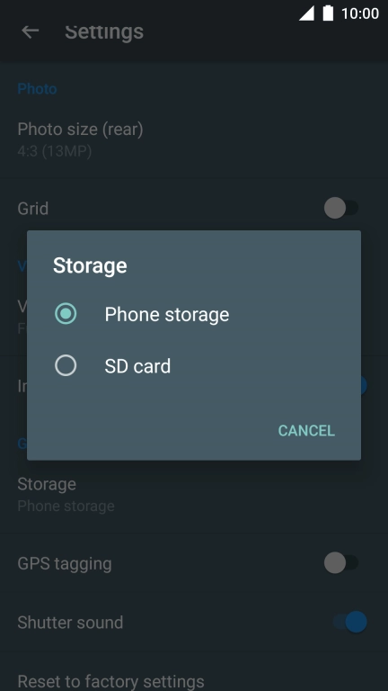 Press Phone storage to save your pictures in the phone memory.