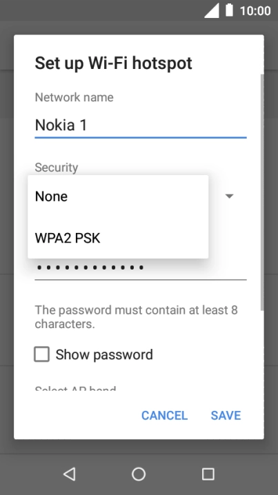 Press WPA2 PSK to password protect your Wi-Fi hotspot.