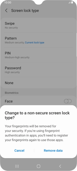 Press Remove data.