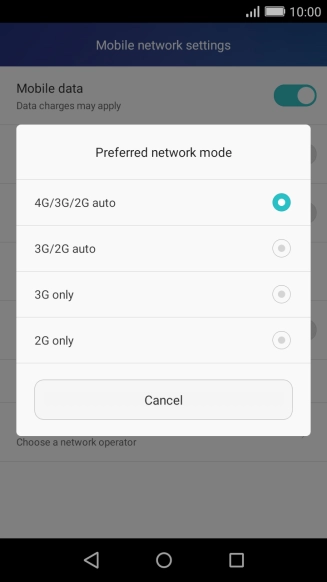 Press the required network mode.