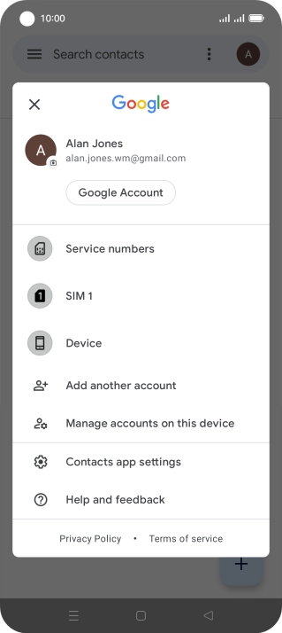 Press Contacts app settings.