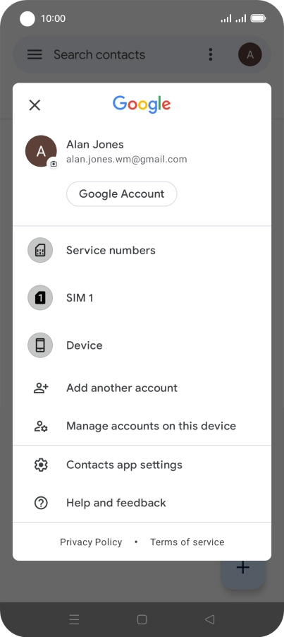 Press Contacts app settings.