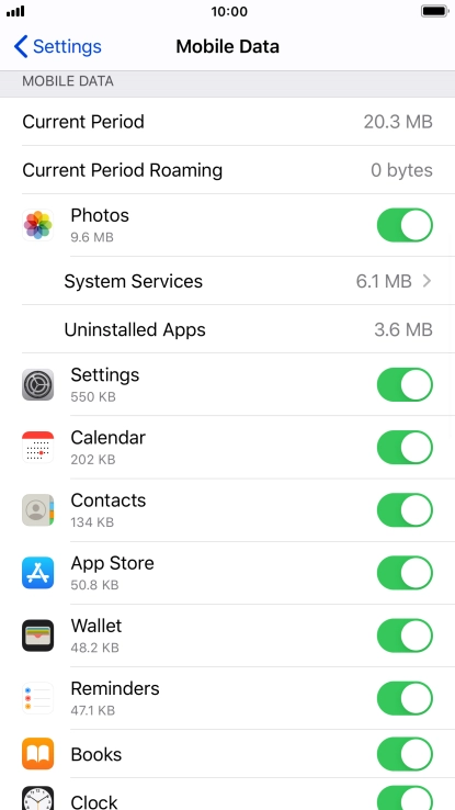 Press the indicators next to the required applications to turn the function on or off.