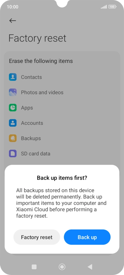Press Factory reset.