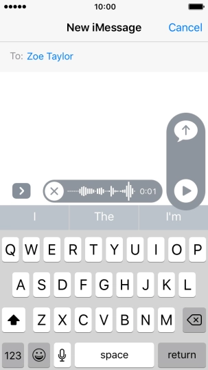 Let go to stop the sound recording and press arrow up to send the sound recording.
