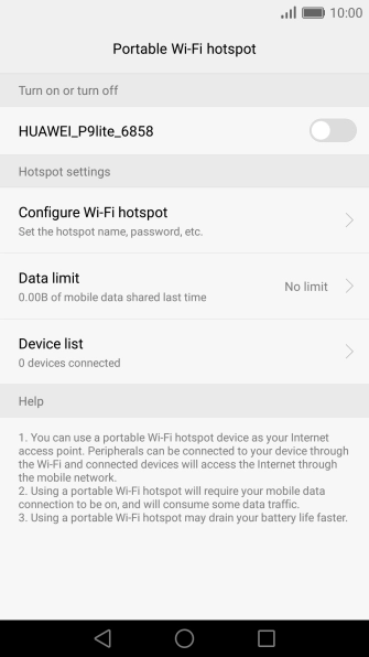Press Configure Wi-Fi hotspot.