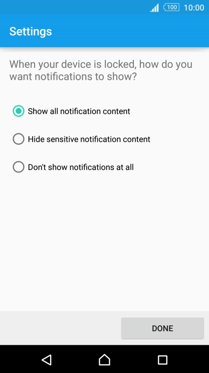 Press the required setting.