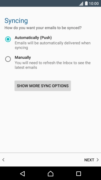 If this screen is displayed, you email account has been recognised and set up automatically. Follow the instructions on the screen to key in more information and finish setting up your phone.
