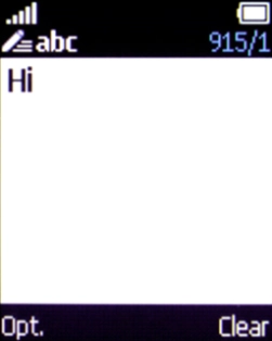Write the text and press the Left selection key.