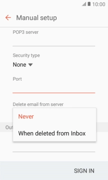 Press Never to keep email messages on the server when you delete them on your phone.