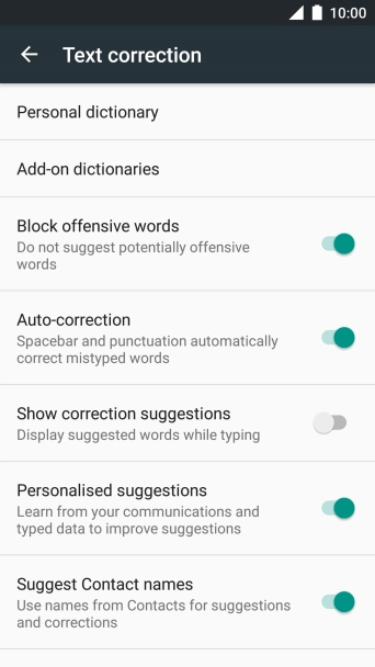 Press Show correction suggestions to turn on the function.