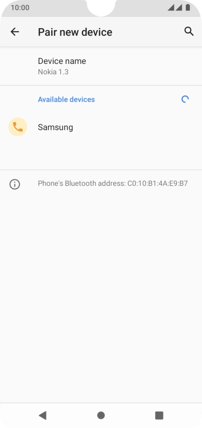 Press the required Bluetooth device and follow the instructions on the screen to pair the device with your phone.