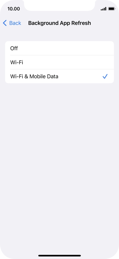 To turn off background refresh of apps, press Off.