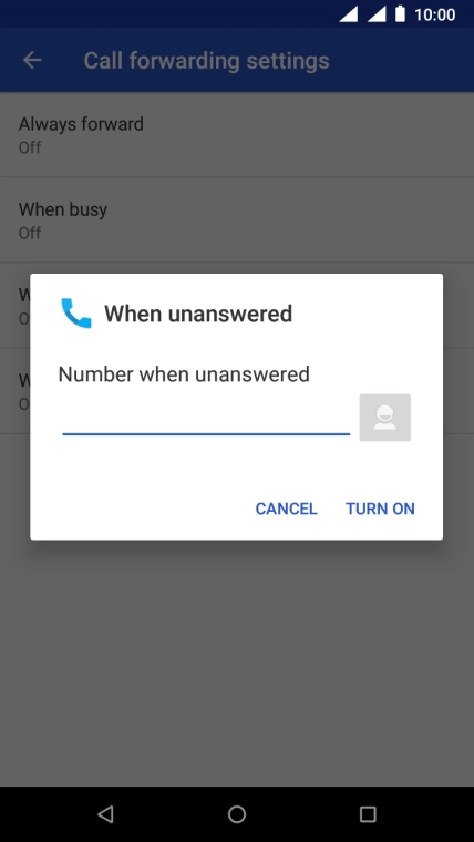 Key in (prefix) 5 (your phone number) and press TURN ON.
