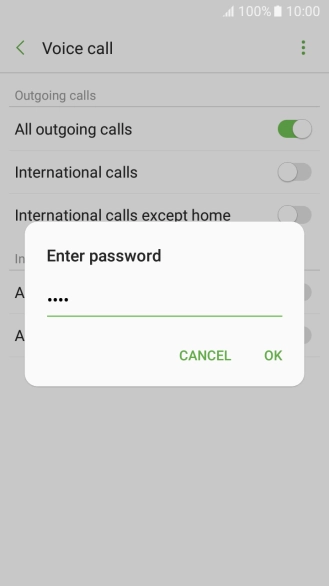 Key in your barring password and press OK. The default barring password is 0000.