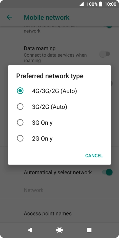 Press the required network mode.