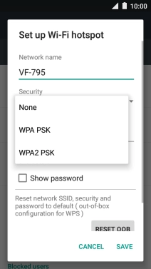 Press WPA2 PSK to password protect your Wi-Fi hotspot.