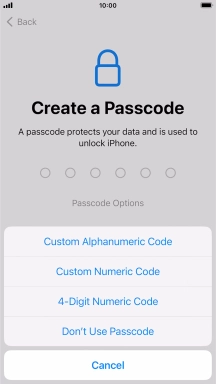 Follow the instructions on the screen to turn on use of phone lock code or press Don't Use Passcode.