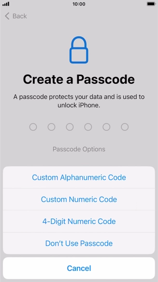 Follow the instructions on the screen to turn on use of phone lock code or press Don't Use Passcode.