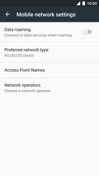 Press Data roaming to turn the function on or off.
