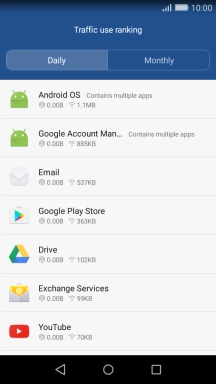 The data usage for each application is displayed below the name of the application.