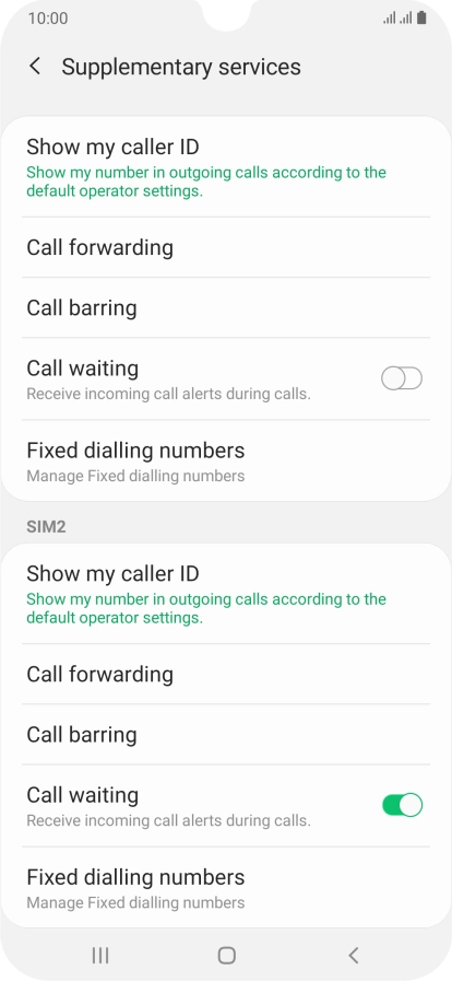 Press Show my caller ID below the required SIM.