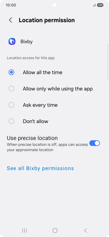 Press the required setting.