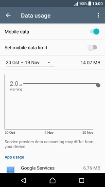 Press Mobile data to turn the function on or off.