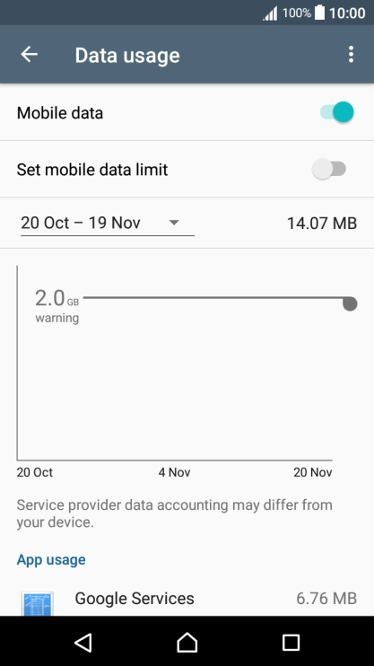 Press Mobile data to turn the function on or off.