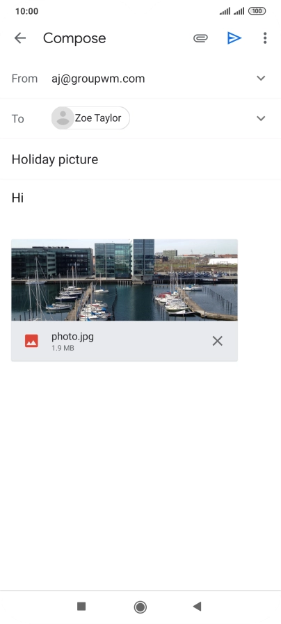 Press the send icon when you've finished your email message.