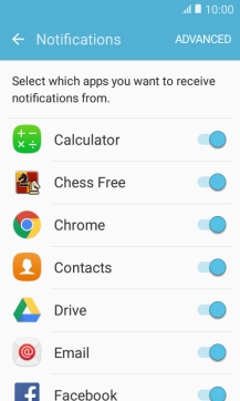 Press the required app to turn the function on or off.