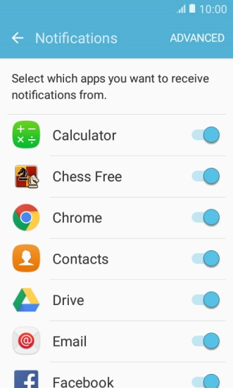 Press the required app to turn the function on or off.