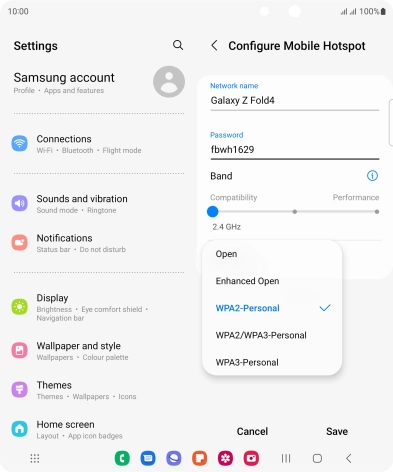 Press WPA3-Personal to password protect your Wi-Fi hotspot.