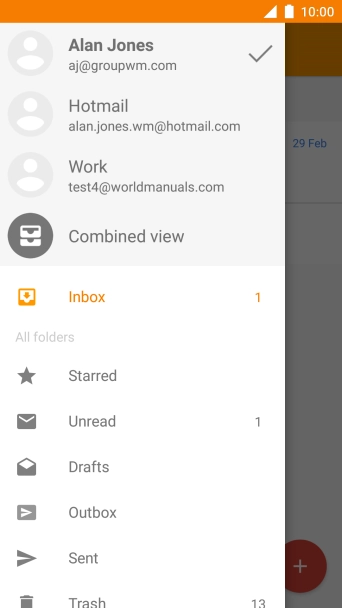 Press the required email account.