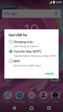 Press Transfer files (MTP).
