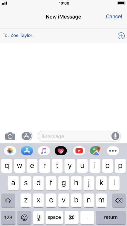 If the recipient can receive iMessages, iMessage is displayed in the text input field.