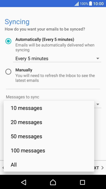 Press the required setting.