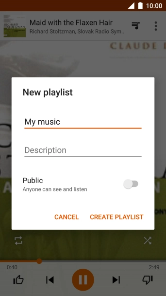 Key in a name for the playlist and press CREATE PLAYLIST.
