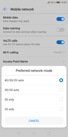 Press the required network mode.